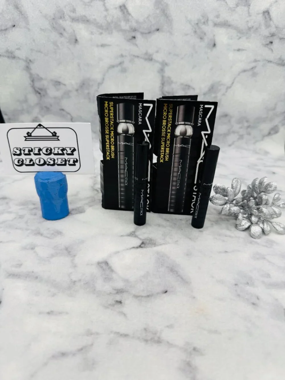 MAC Beauty Gift Set-Stack Mascara SuperStack Mega Brush Black,Travel-2pc-NEW